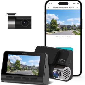 70mai True 4K Dash Cam A800S with Sony IMX415, Front and Rear, Built in GPS, Super Night Vision