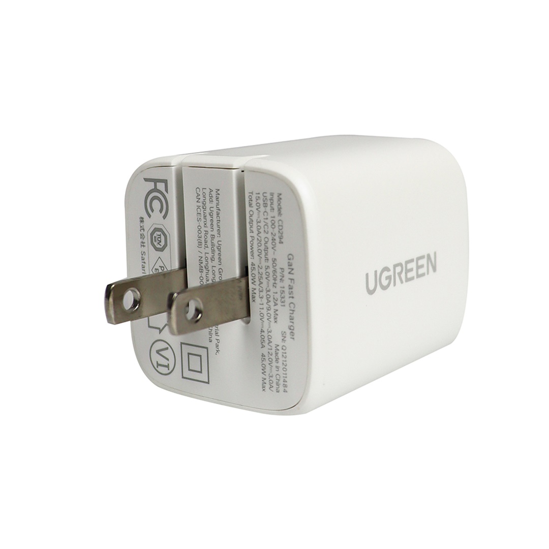 UGREEN หัวชาร์จเร็ว 45W GaN Tech หัวชาร์จ Type C 1-2 Port หัวปลั๊กแบบพับได้